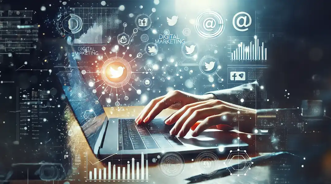 image d'article du blog deviens numérique représantant Le marketing digital, ommunity management, gestion des réseaux sociaux, création de contenu, identité visuel, communication