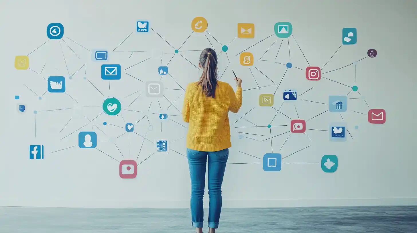 Marketeur digital créant une publicité colorée et percutante pour les réseaux sociaux dans un bureau moderne et énergique.