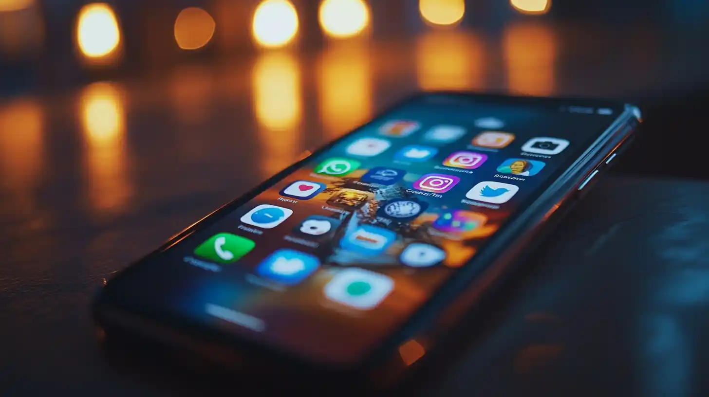 Coach expliquant la gestion des réseaux sociaux avec un tableau symbolique représentant un réseau de plateformes dans une ambiance sereine