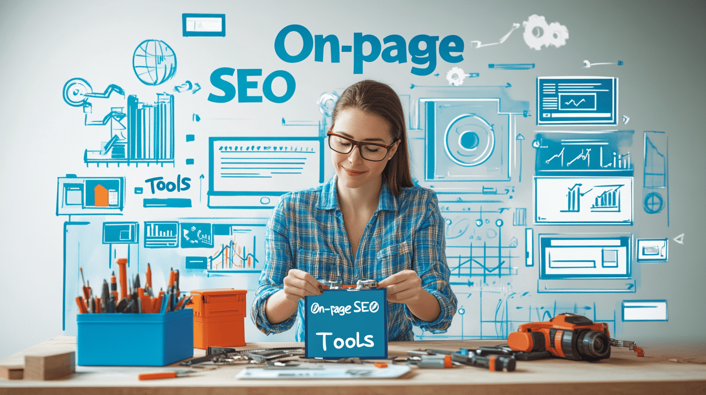 Coach travaillant sur une page web à un établi d'outils SEO on-page, symbolisant l'optimisation des pages du site.