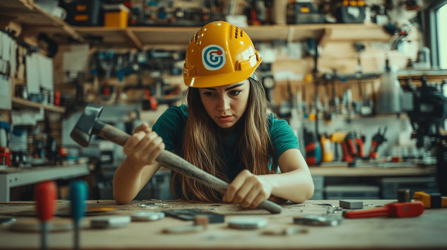 Une coach en train de bricoler des outils de réseaux sociaux, construisant des stratégies avec des logiciels comme Hootsuite, Canva, et Google Ads.